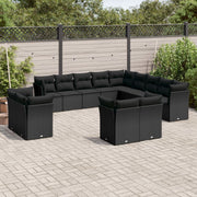 Loungeset poly rattan zwart 13-delig