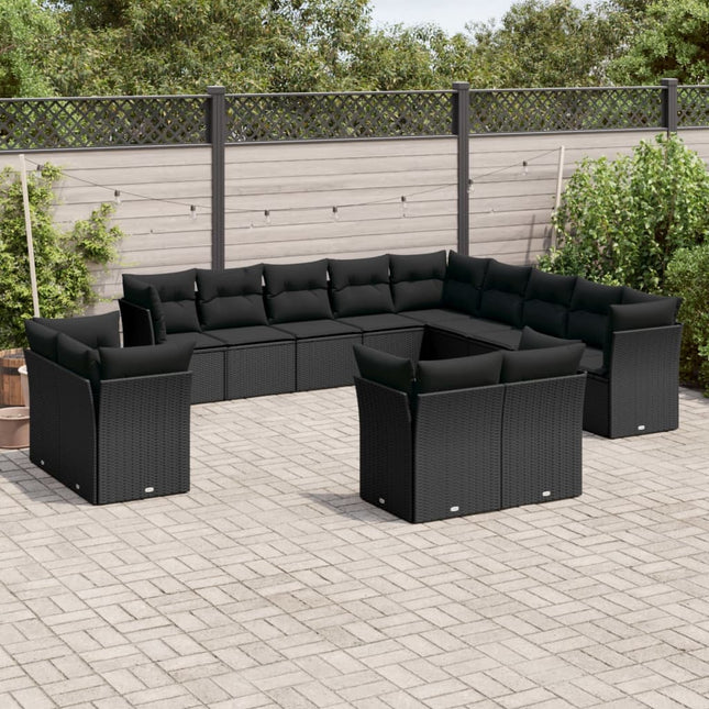 13-Delige Loungeset Met Kussens Poly Rattan Zwart