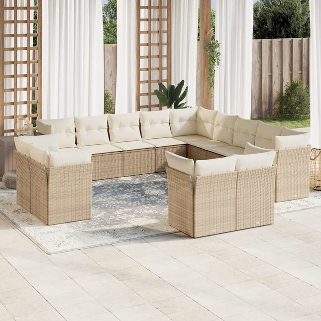 13-Delige Loungeset Met Kussens Poly Rattan Beige