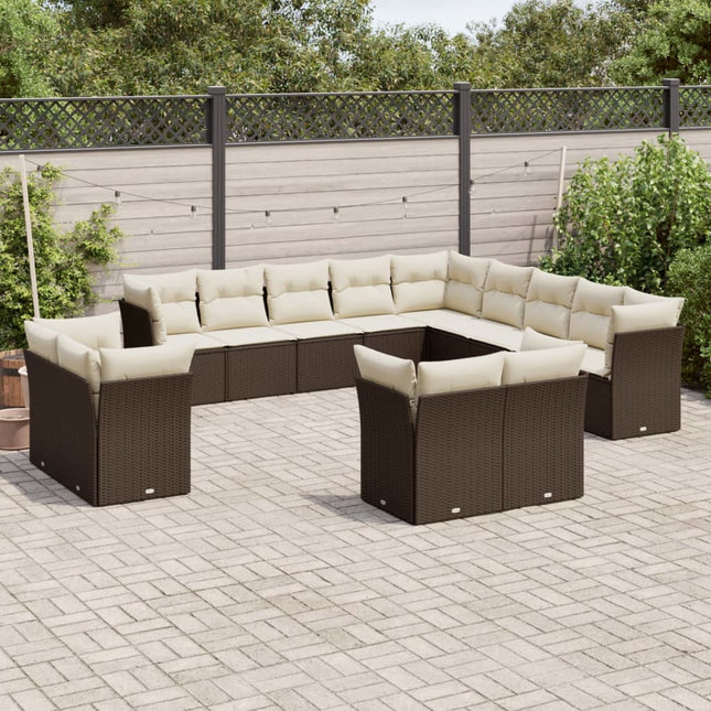 13-delige Loungeset met kussens poly rattan bruin Bruin en crème