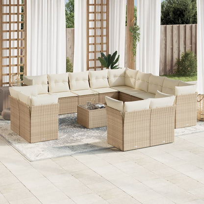 14-Delige Loungeset Met Kussens Poly Rattan Beige