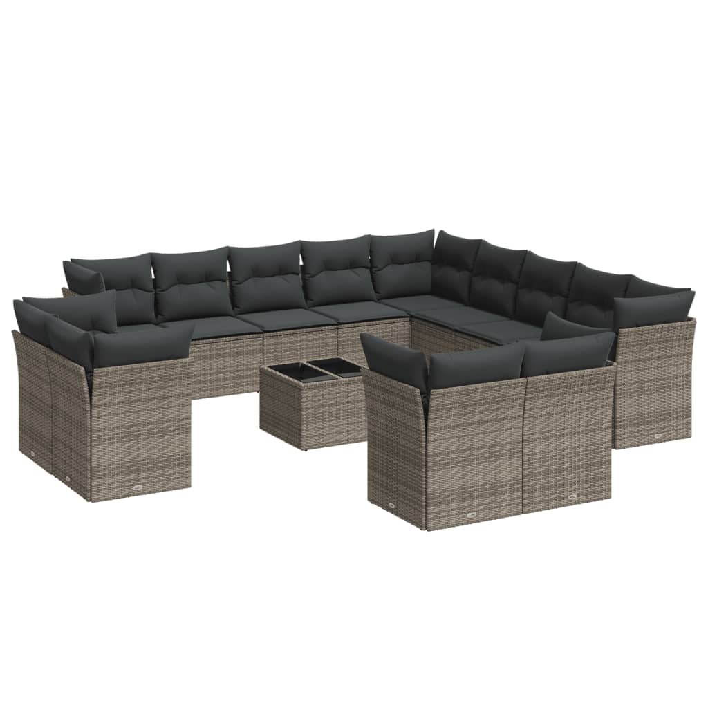14-Delige Loungeset Met Kussens Poly Rattan Grijs