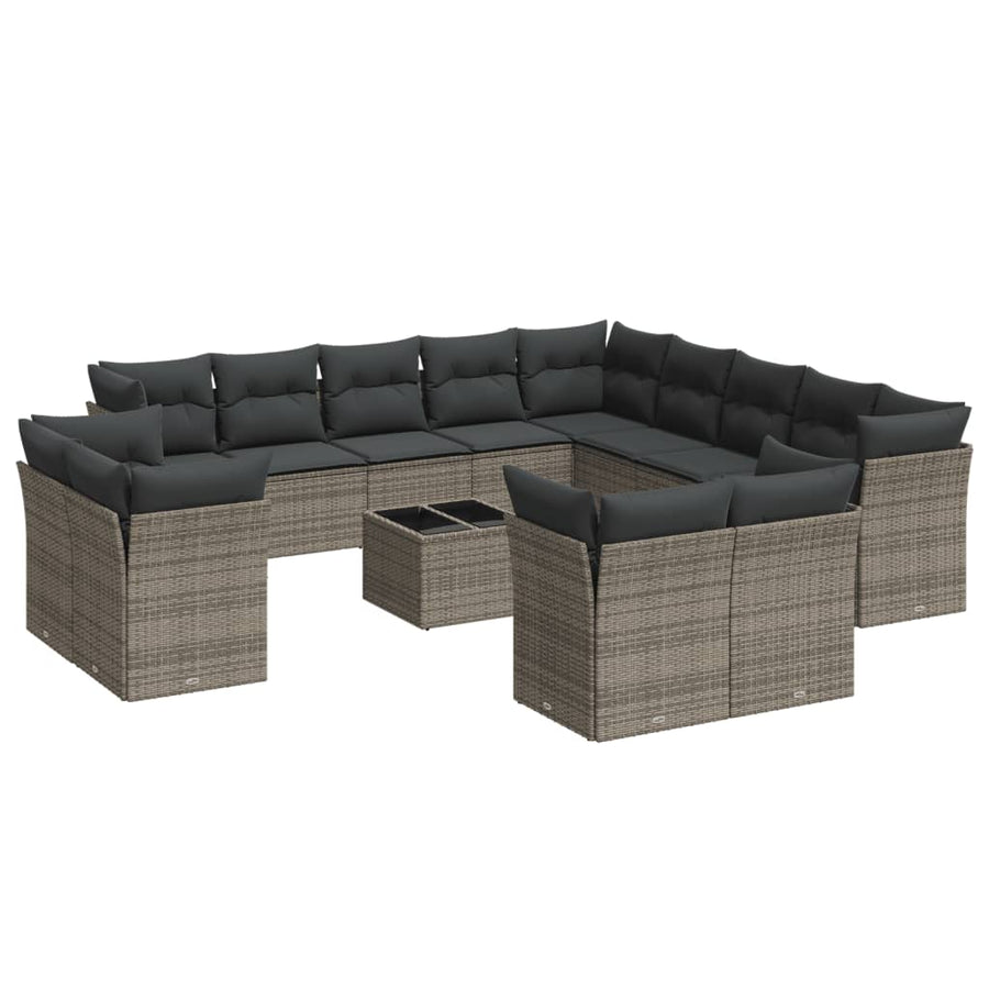 14-Delige Loungeset Met Kussens Poly Rattan Grijs
