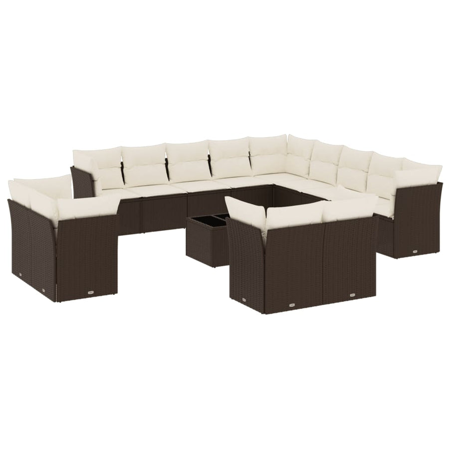 14-delige Loungeset met kussens poly rattan bruin
