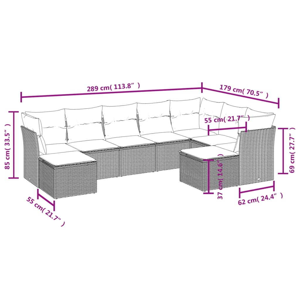 9-Delige Loungeset Met Kussens Poly Rattan Beige