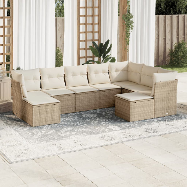 9-Delige Loungeset Met Kussens Poly Rattan Beige