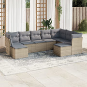 9-piece Lounge Set with Cushions Poly Rattan Beige
