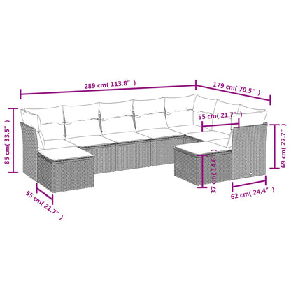 9-delige Loungeset met kussens poly rattan bruin