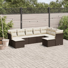 9-delige Loungeset met kussens poly rattan bruin