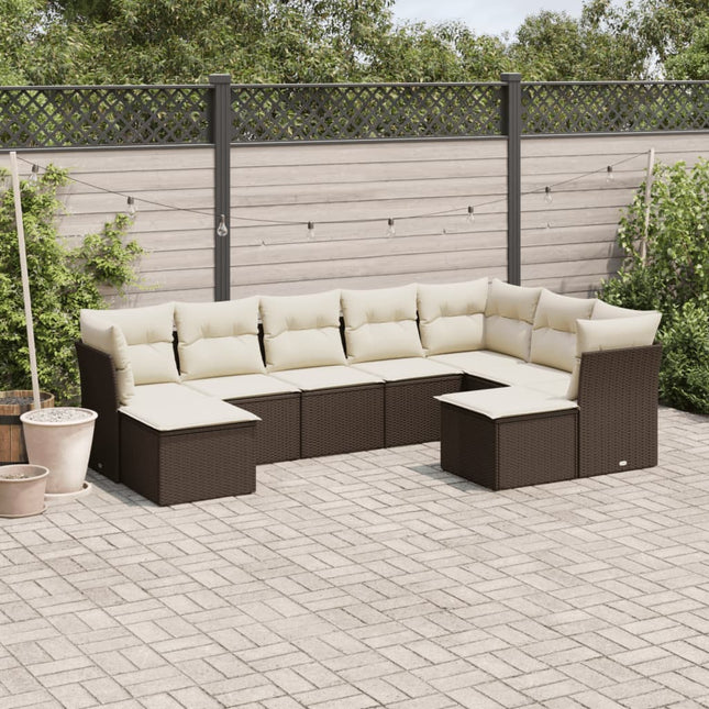 9-delige Loungeset met kussens poly rattan bruin