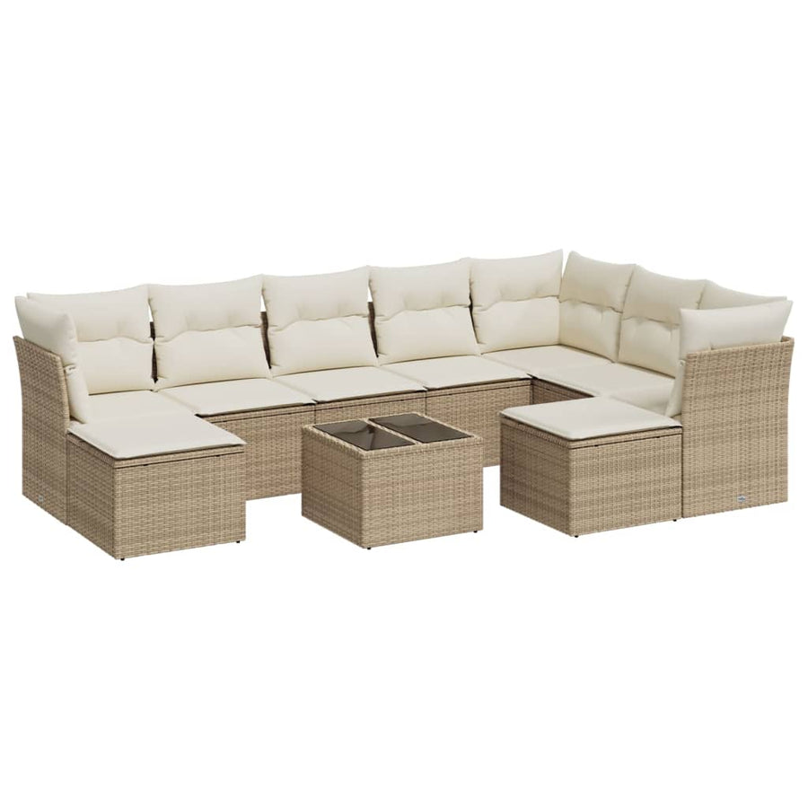 10-Delige Loungeset Met Kussens Poly Rattan Beige