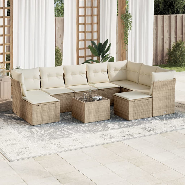 10-Delige Loungeset Met Kussens Poly Rattan Beige