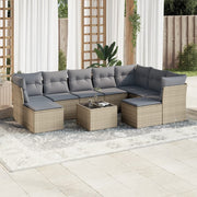 10-piece Lounge Set with Cushions Poly Rattan Beige
