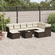 Loungeset poly rattan bruin 10-delig