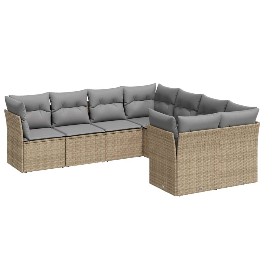 8-Delige Loungeset Met Kussens Poly Rattan Beige