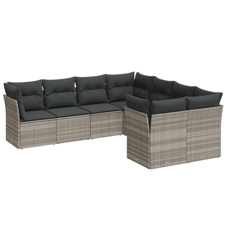 8-delige Loungeset met kussens poly rattan lichtgrijs