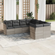 Loungeset 8-delig poly rattan lichtgrijs