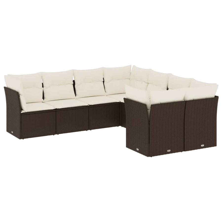 8-delige Loungeset met kussens poly rattan bruin Bruin en crème