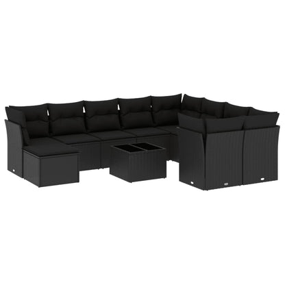 11-Delige Loungeset Met Kussens Poly Rattan Zwart