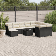 11-piece Lounge Set with Cushions Poly Rattan Black