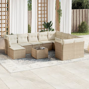 11-piece Garden Furniture Set with Cushions, Poly Rattan, Beige