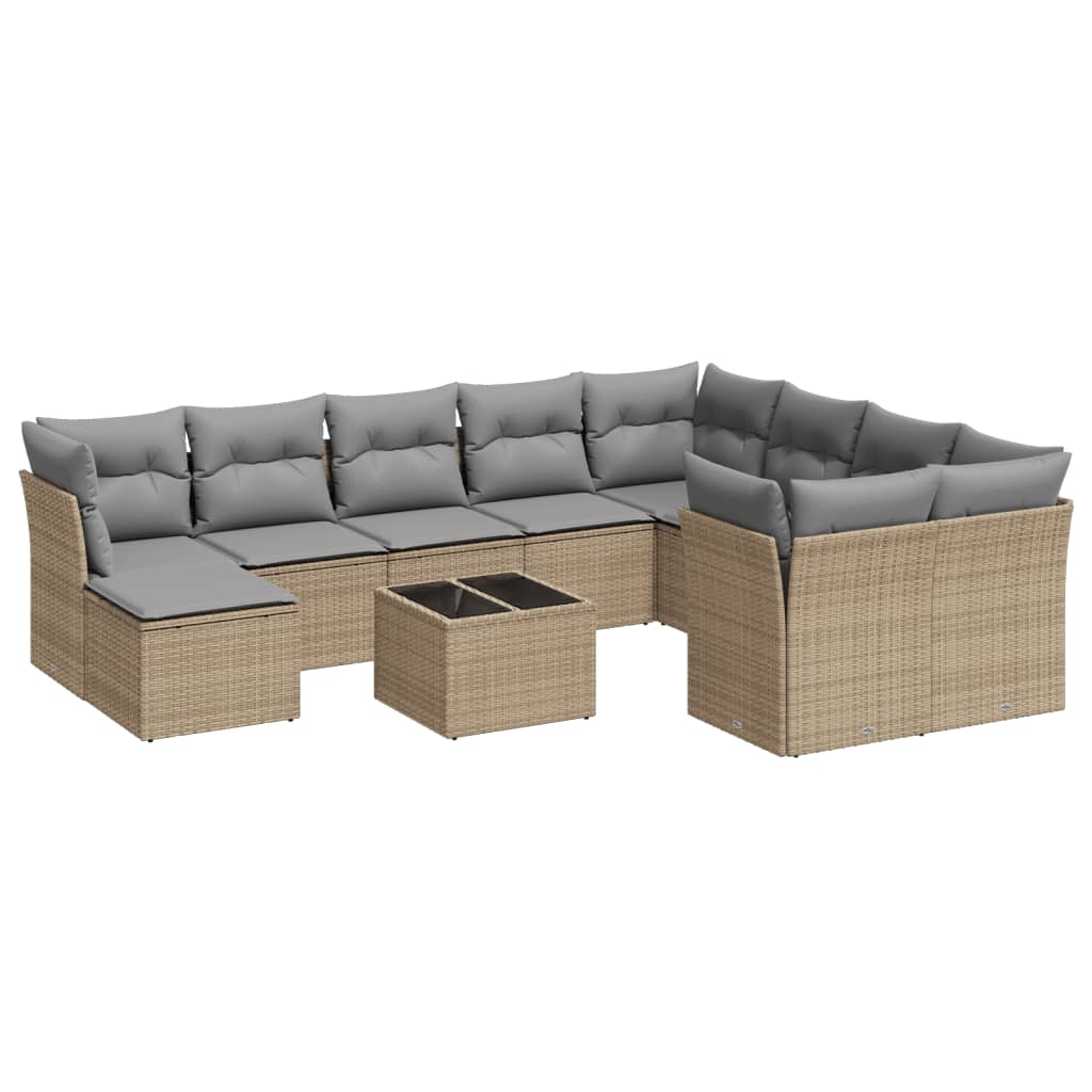 11-Delige Tuinset Met Kussens Poly Rattan Beige