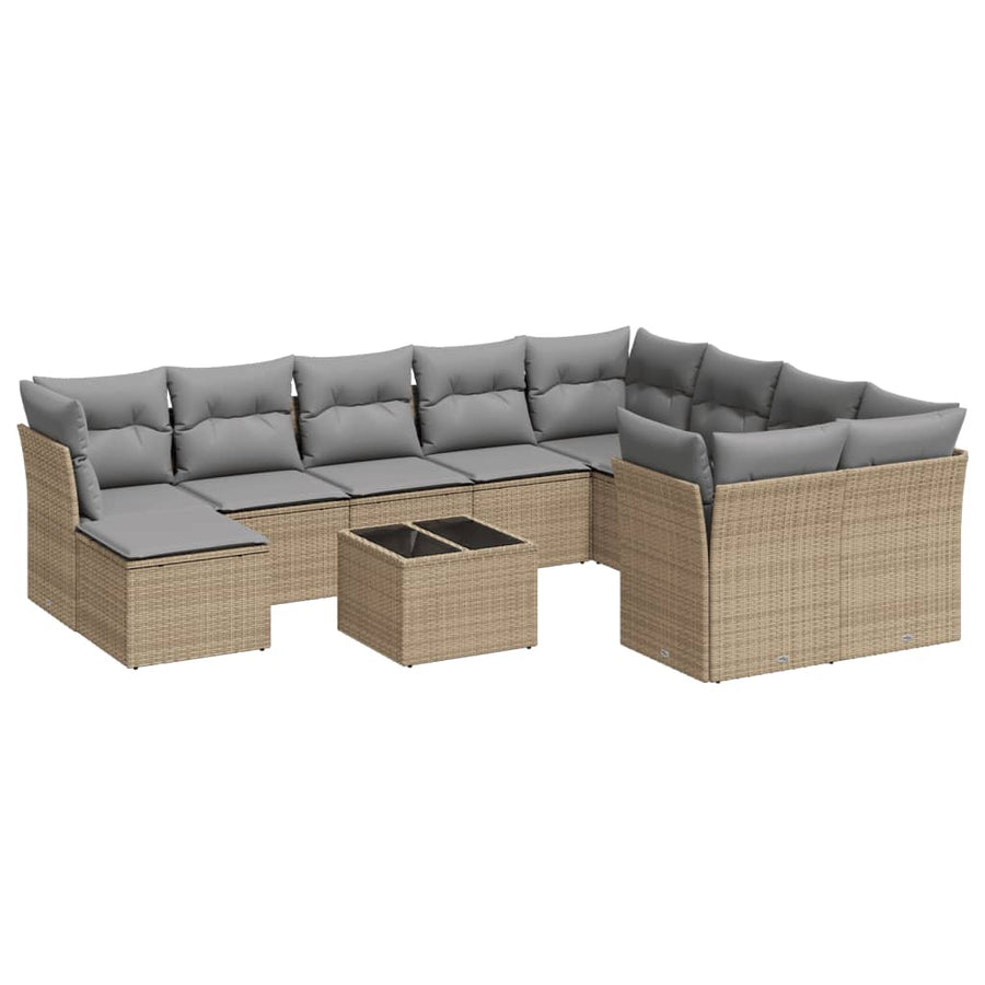 11-Delige Tuinset Met Kussens Poly Rattan Beige