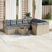 11-piece Garden Furniture Set with Cushions, Poly Rattan, Beige