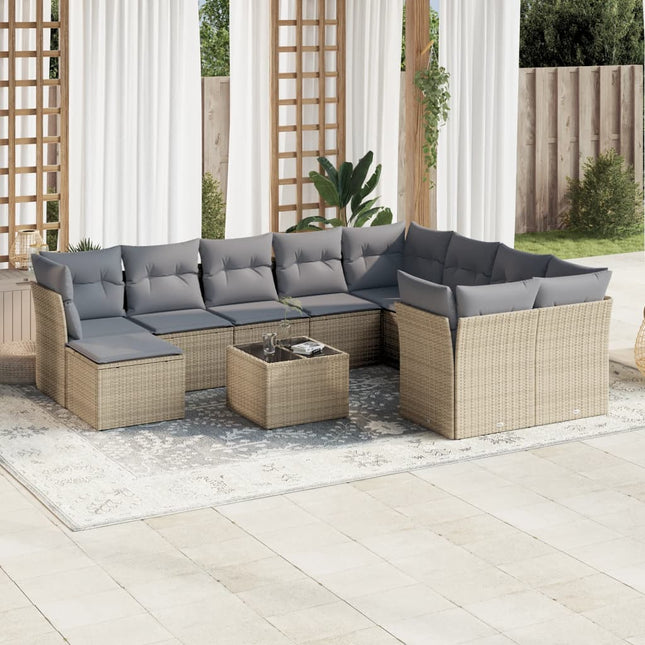 11-Delige Tuinset Met Kussens Poly Rattan Beige