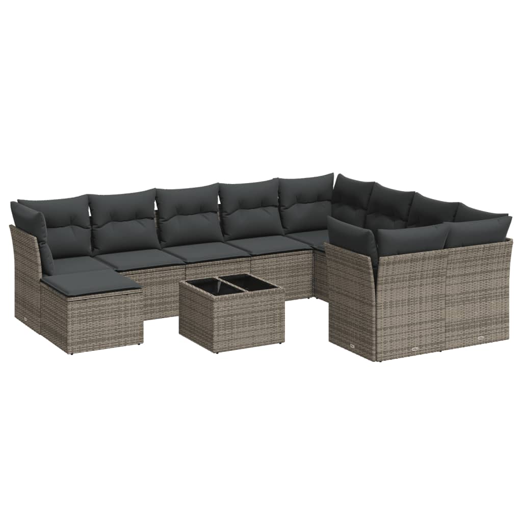 11-Delige Loungeset Met Kussens Poly Rattan Grijs