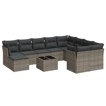 11-Delige Loungeset Met Kussens Poly Rattan Grijs