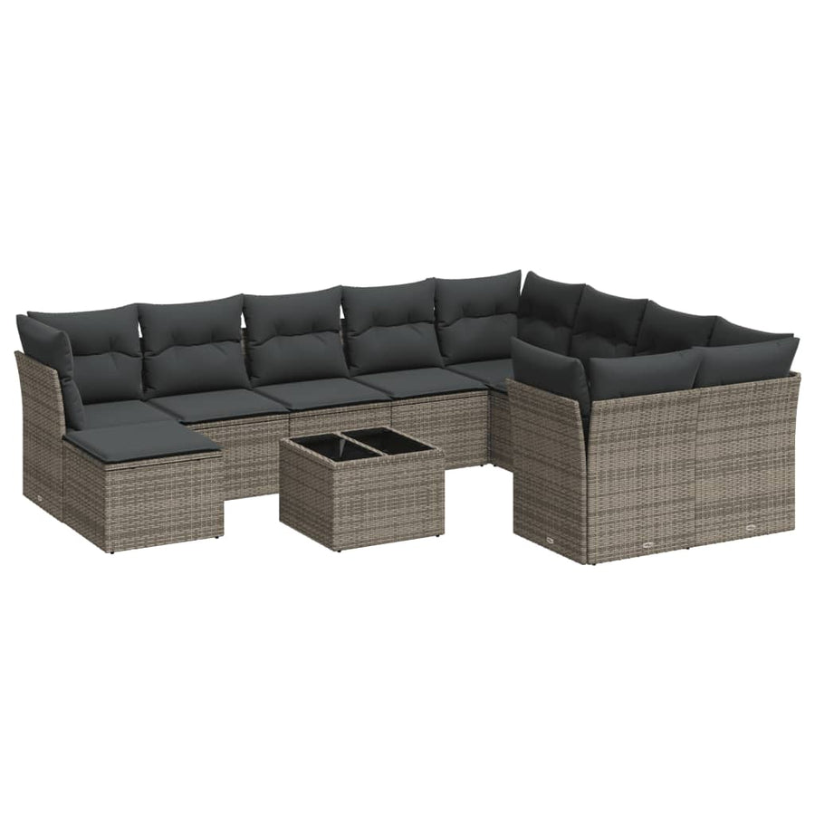 11-Delige Loungeset Met Kussens Poly Rattan Grijs