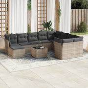 11-piece Lounge Set with cushions poly rattan grey