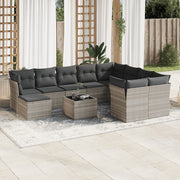 Loungeset 11-delig poly rattan lichtgrijs