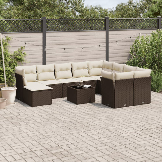 11-delige Loungeset met kussens poly rattan bruin