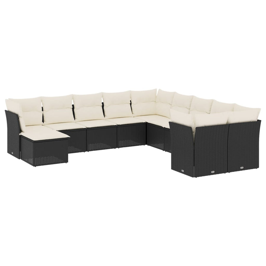 11-Delige Loungeset Met Kussens Poly Rattan Zwart