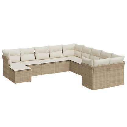 11-Delige Tuinset Met Kussens Poly Rattan Beige