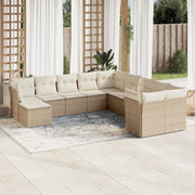 Tuinset poly rattan 11-delig beige met kussens