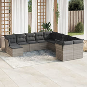 Loungeset 11-delig poly rattan lichtgrijs