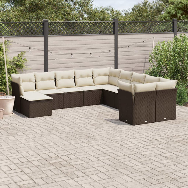 11-delige Loungeset met kussens poly rattan bruin