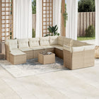 12-piece lounge set with cushions poly rattan beige