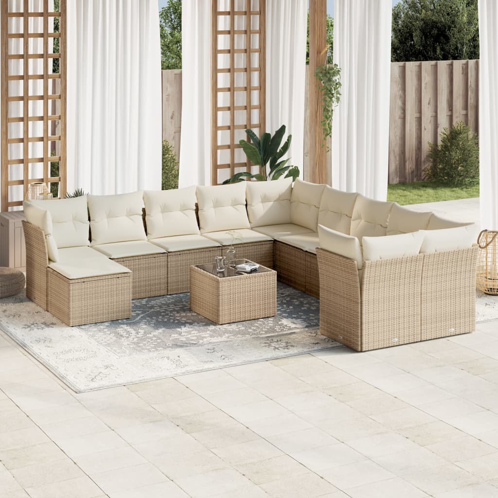 12-Delige Loungeset Met Kussens Poly Rattan Beige