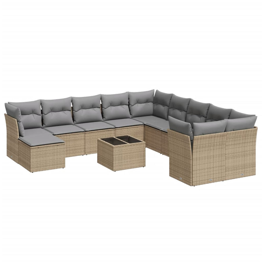 12-Delige Loungeset Met Kussens Poly Rattan Beige