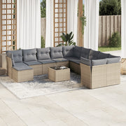 12-piece lounge set with cushions poly rattan beige