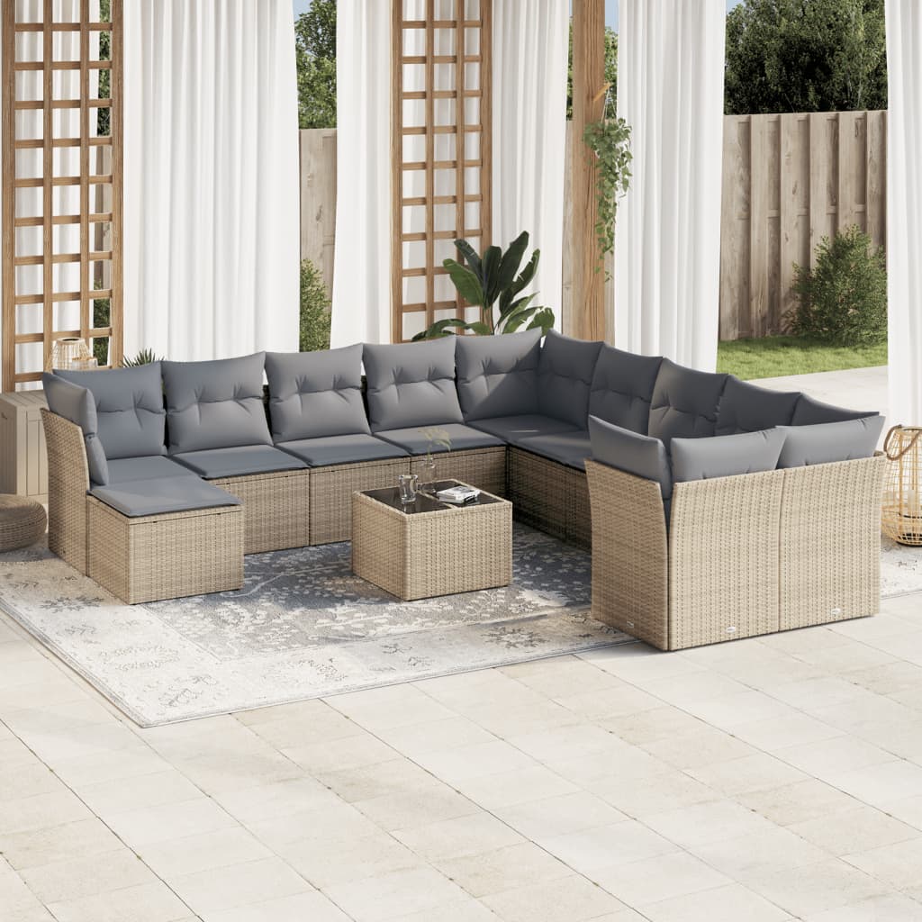 12-Delige Loungeset Met Kussens Poly Rattan Beige