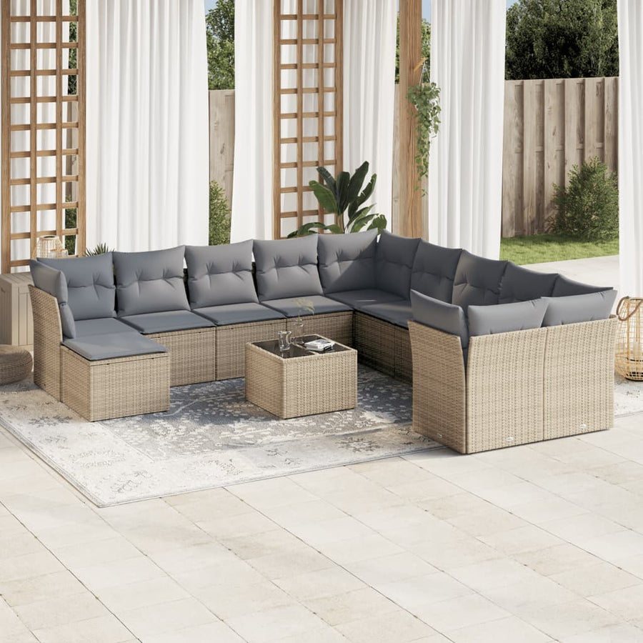 12-Delige Loungeset Met Kussens Poly Rattan Beige