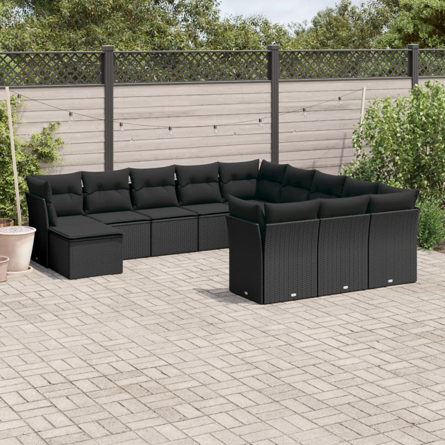 12-Delige Loungeset Met Kussens Poly Rattan Zwart