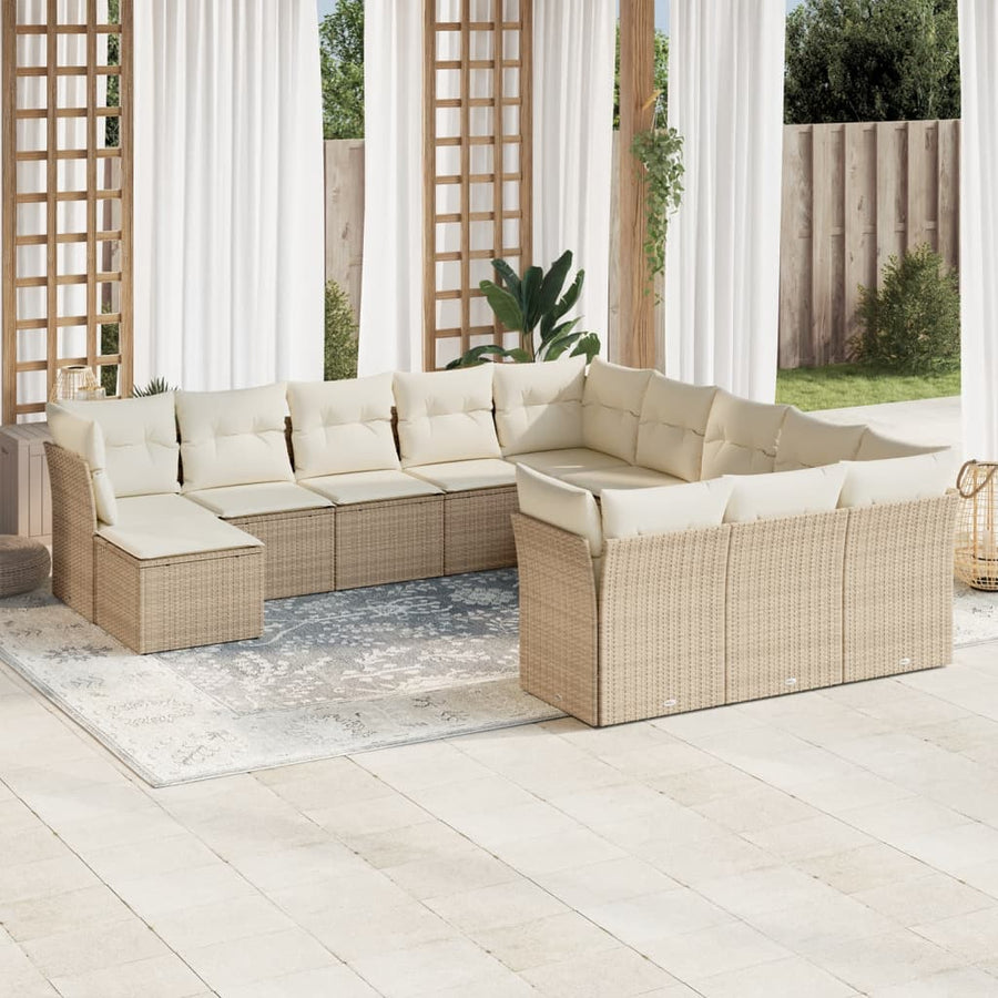 12-Delige Loungeset Met Kussens Poly Rattan Beige