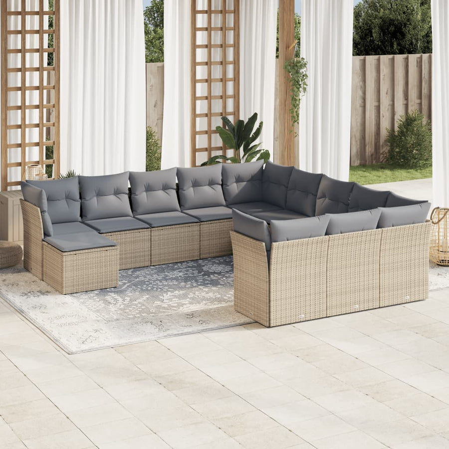 12-Delige Loungeset Met Kussens Poly Rattan Beige