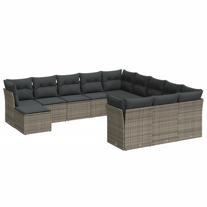 12-Delige Loungeset Met Kussens Poly Rattan Grijs